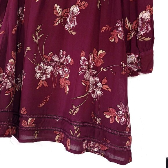 ASTR Kirsten High Neck Sheer Long Sleeve Mini Dress Wine Burgundy Red Medium - Picture 10 of 14